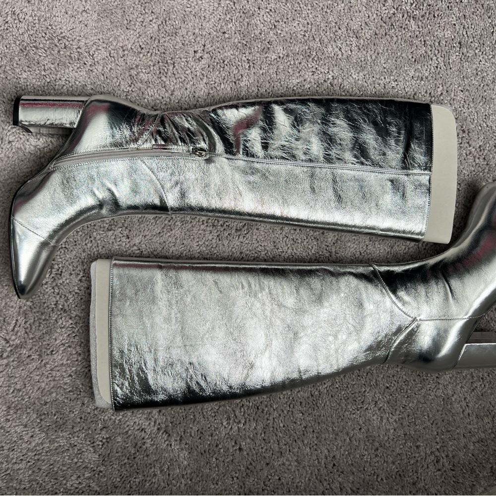 NWT Bibi Lou Silver Knee-High Women's Boots Anthropologie 37 - Picture 11 of 16
